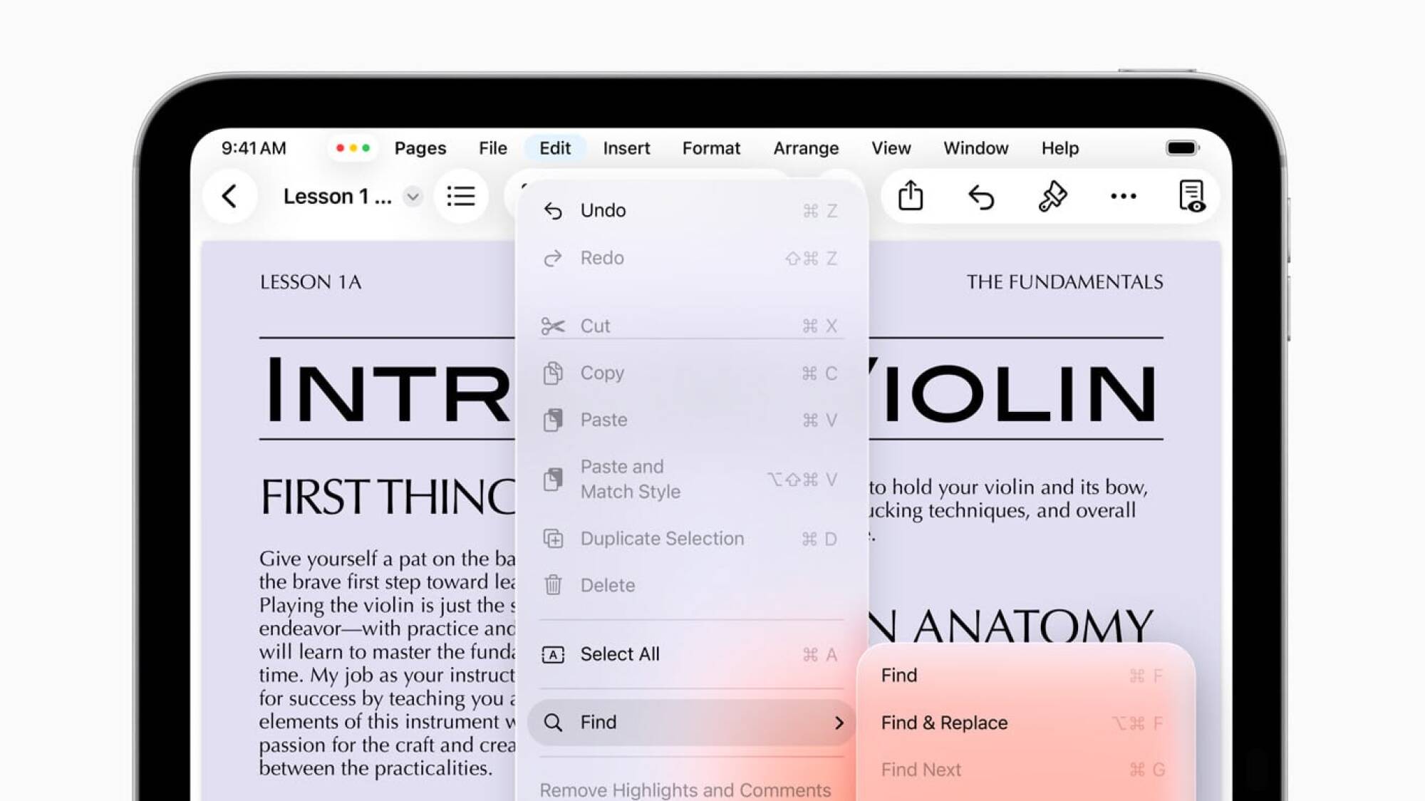 iPad menu bar.