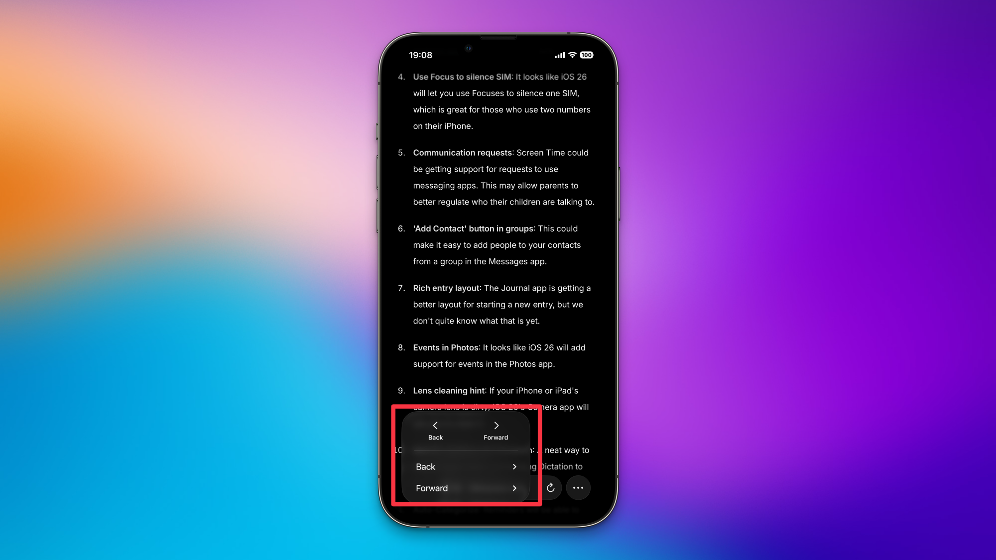 The hidden forward button in iOS 26 Safari.