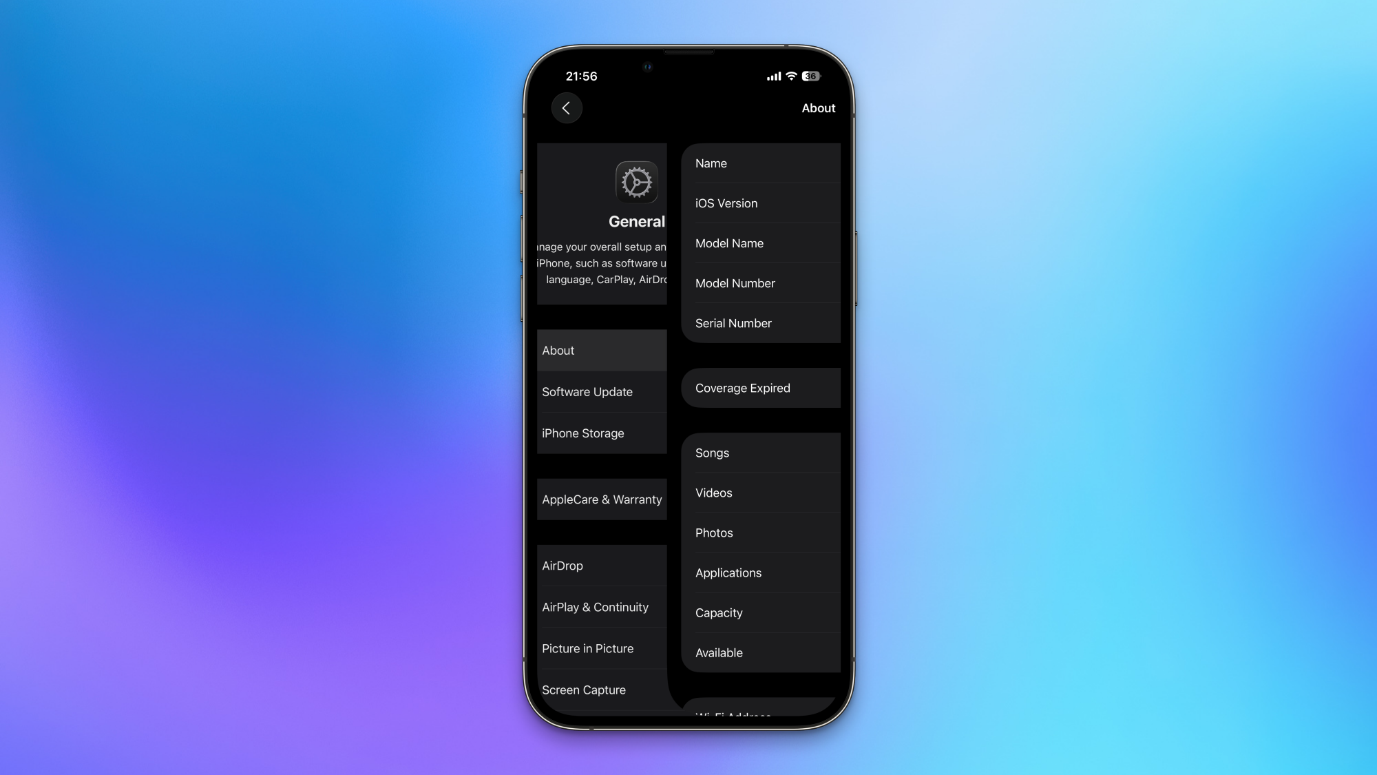 The back gesture in Settings.