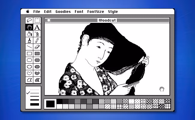 A screenshot of Bill Atkinson's MacPaint, released with the Macintosh in January 1984.