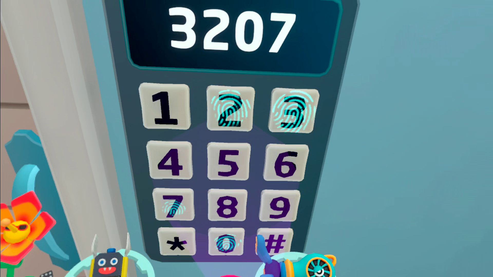 A number pad with fingerprints hinting at the order to enter the code to get inside.