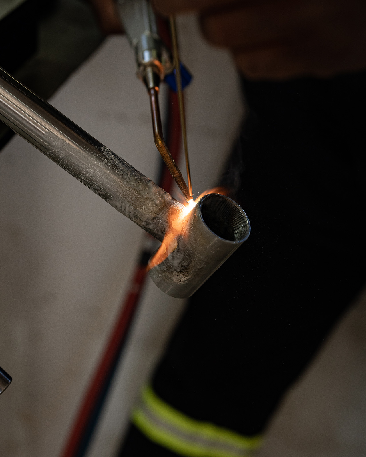 Brazing of Onguza Bliksem gravel bike frame.