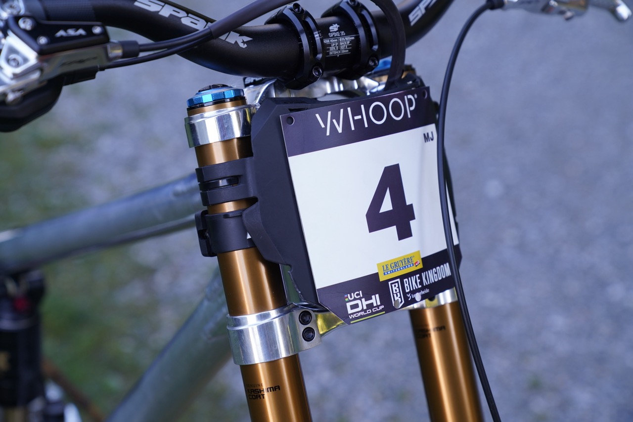 Asa Vermette's Frameworks DH at Lenzerheide DH 2025 with chrome fork crown