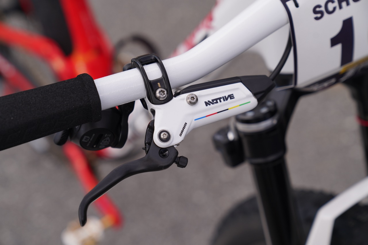 Nino Schurter's Scott Spark at Lenzerheide 2025 with custom SRAM Motive brakes