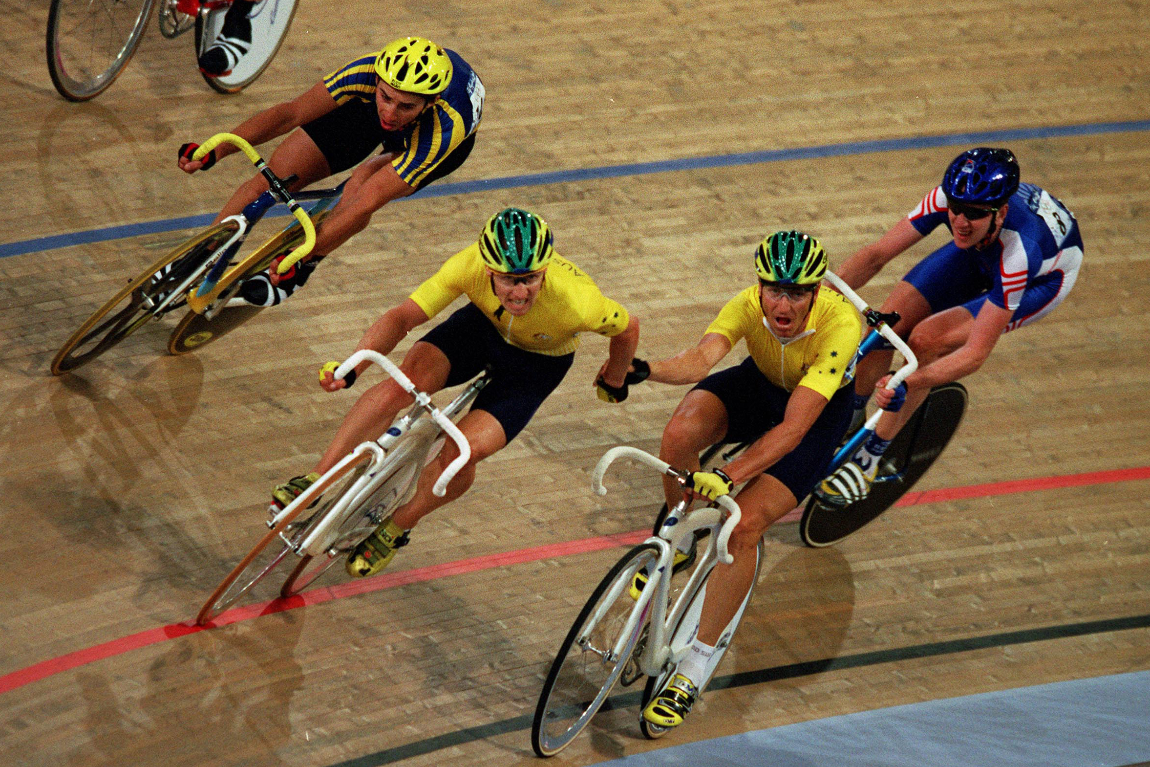 21 Sep 2000: Aitken and McGrory of Australia win Gold in the Mens Madison Final at the Cycling Velodrome during the Sydney 2000 Olympic Games in Sydney, Australia. Mandatory Credit: Shaun Botterill/ALLSPORT