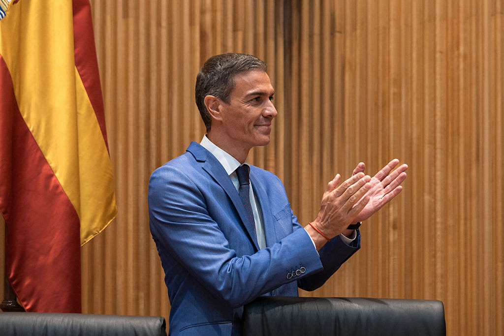 SPAIN - SEPTEMBER 15: The President of the Government, Pedro Sanchez, chairs the interparliamentary meeting of the Socialist Group (Congress, Senate and European Parliament) in the Ernest Lluch Hall of the Congress, on 15 September, 2025 in Madrid, Spain. The President of the Government, Pedro Sanchez, brings together this Monday, September 15, the Interparliamentary Committee, i.e. all the Socialist deputies, senators and MEPs at the start of the new political year, to lay on the table the lines along which he wants the coming months to run in the parliamentary framework. (Photo By Diego Radames/Europa Press via Getty Images)