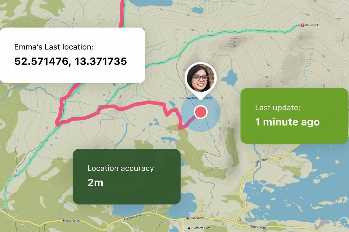 Komoot Live tracking screen example