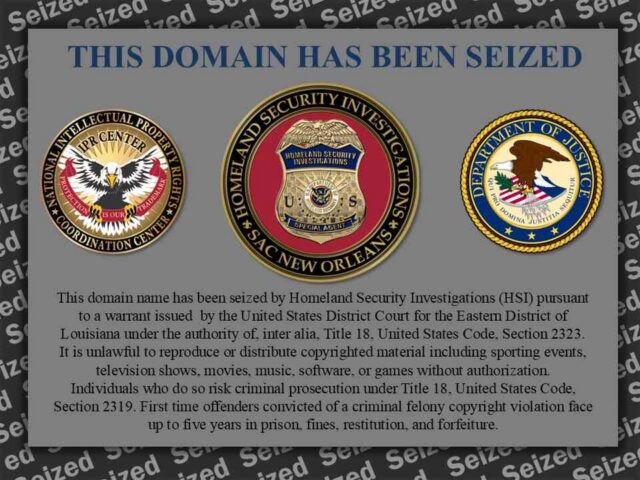 Seized Streameast websites show this notice.