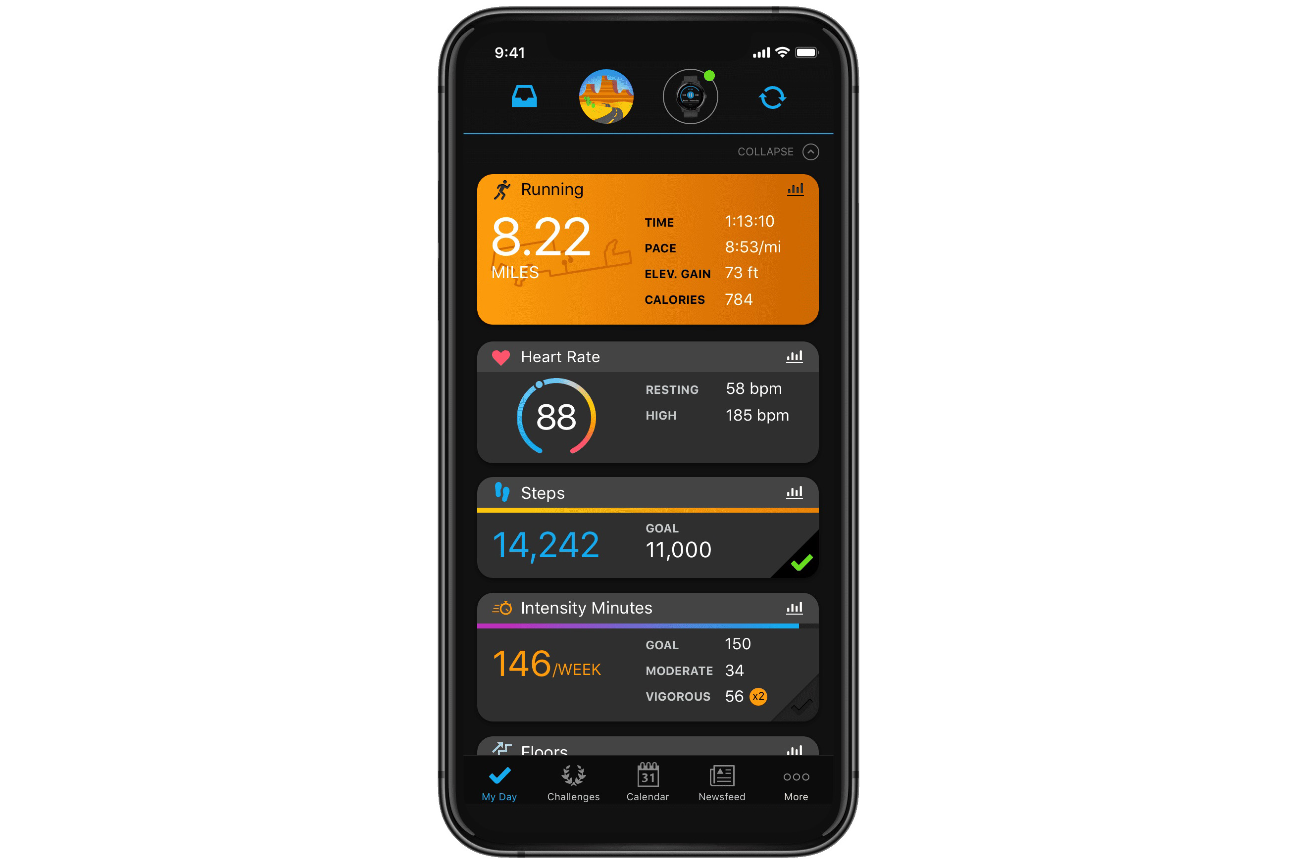 Garmin Connect App home screen.