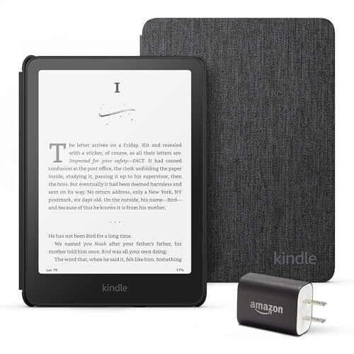 Kindle Paperwhite Essentials Bundle including All-new Kindle Paperwhite (16GB) - Black, Fabric Cover - Black, and Power Adapter
