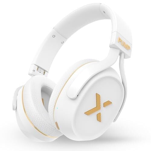 BlueAnt Pump X - The Gym Headphones | White/Gold | Sports Headphones | Cushioned & Cooling Ear Pads | (ANC) Active Noise Cancelling/Advanced Transparency | Wireless | Up to 58hr Play Time