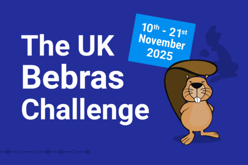 Graphic showcasing this year's UK Bebras Challenge dates "10th - 21st November 2025".