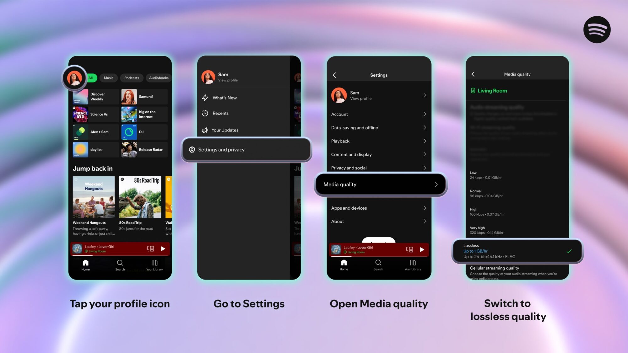 changing settings to lossless on spotify