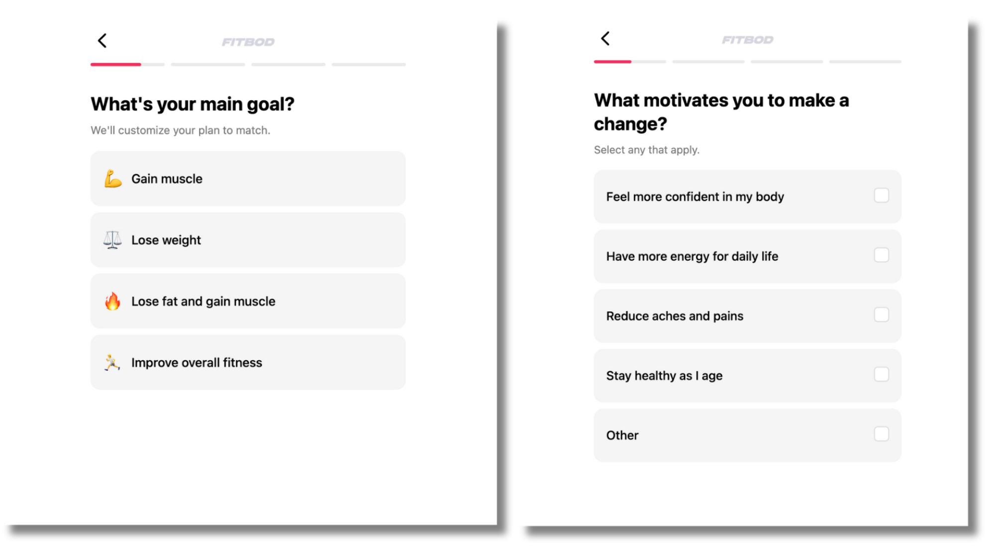 Fitbod's customization options.