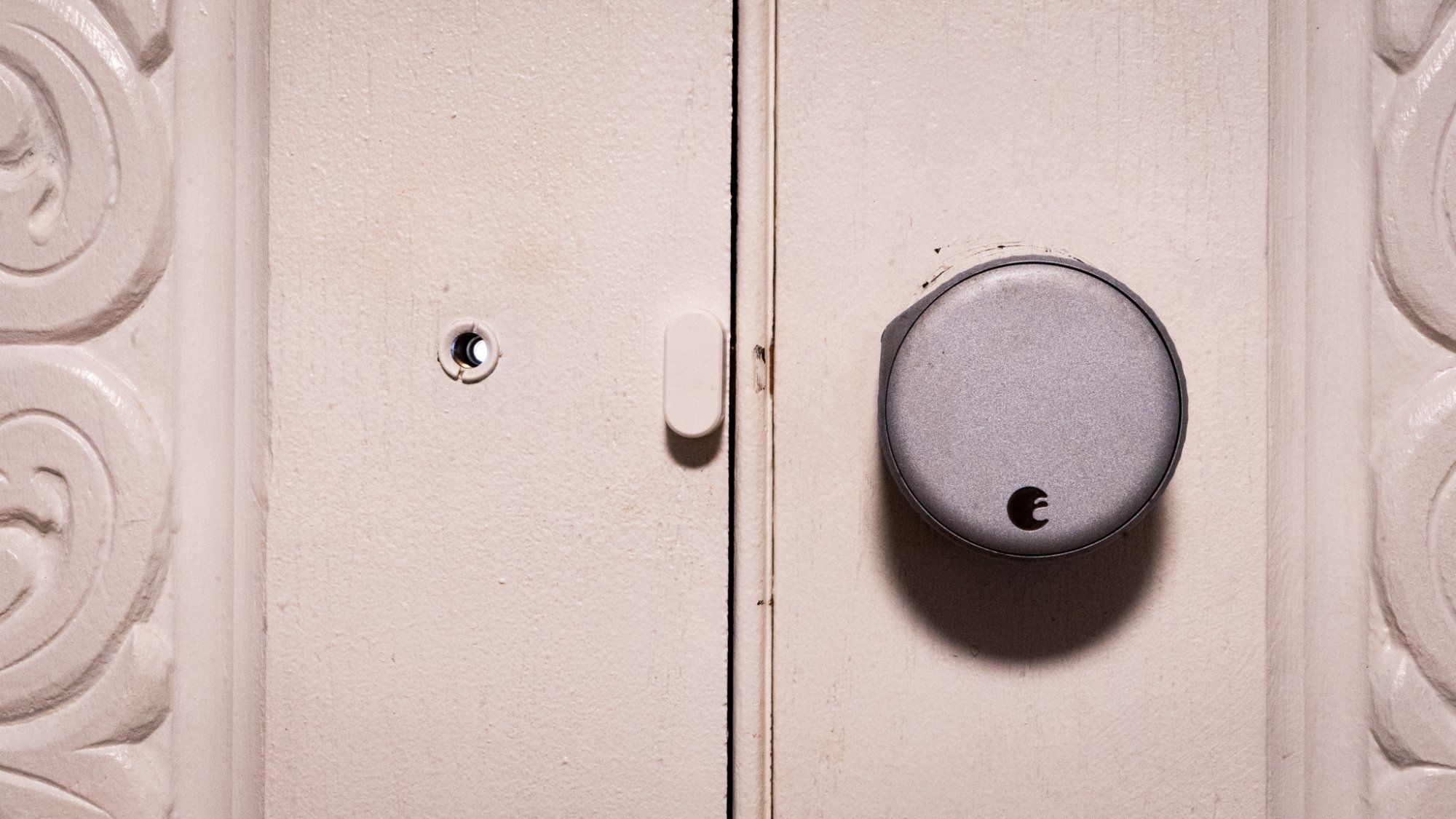 A photo of the August door lock on a door