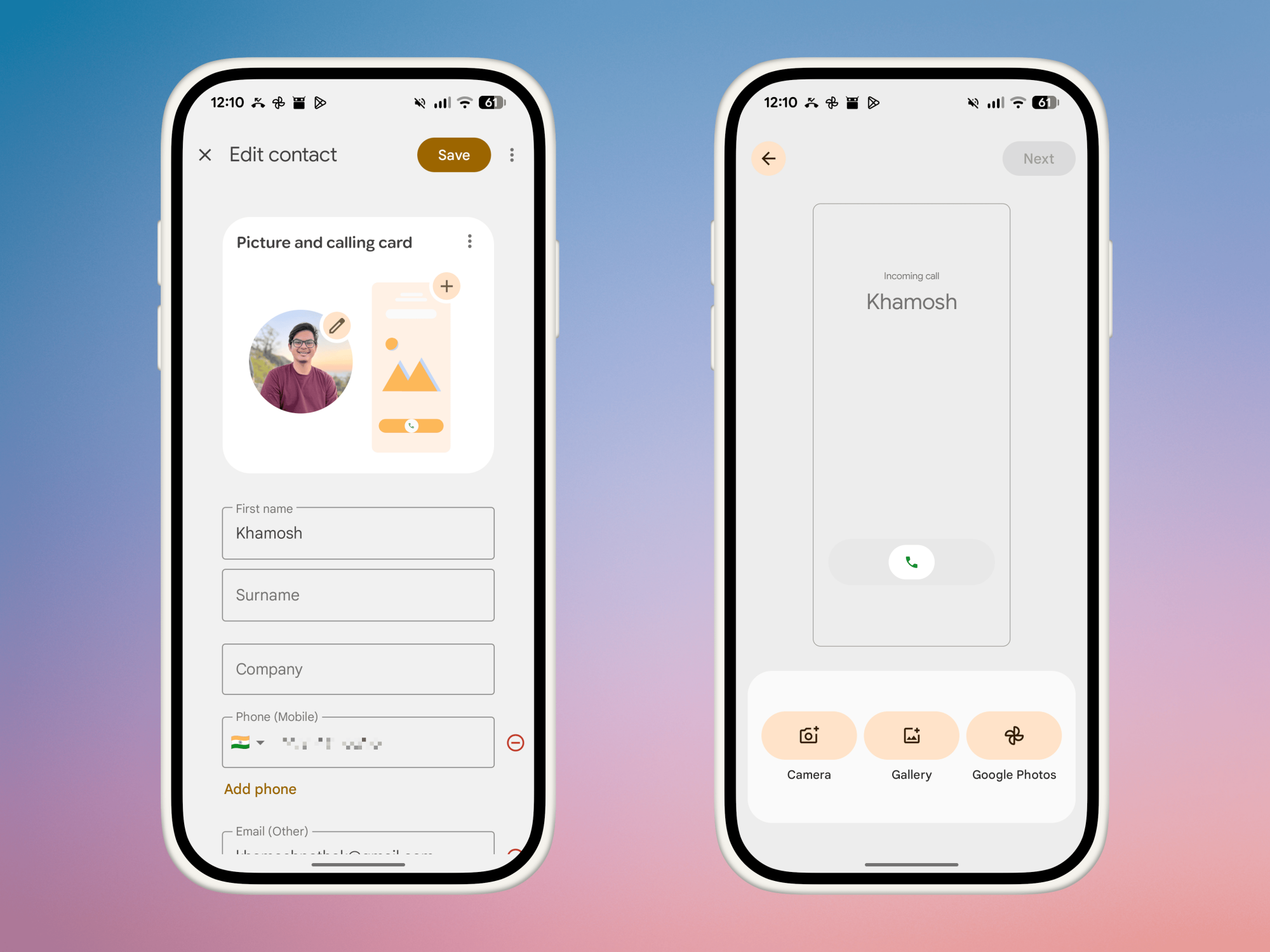 Adding Calling Card to a Contact.