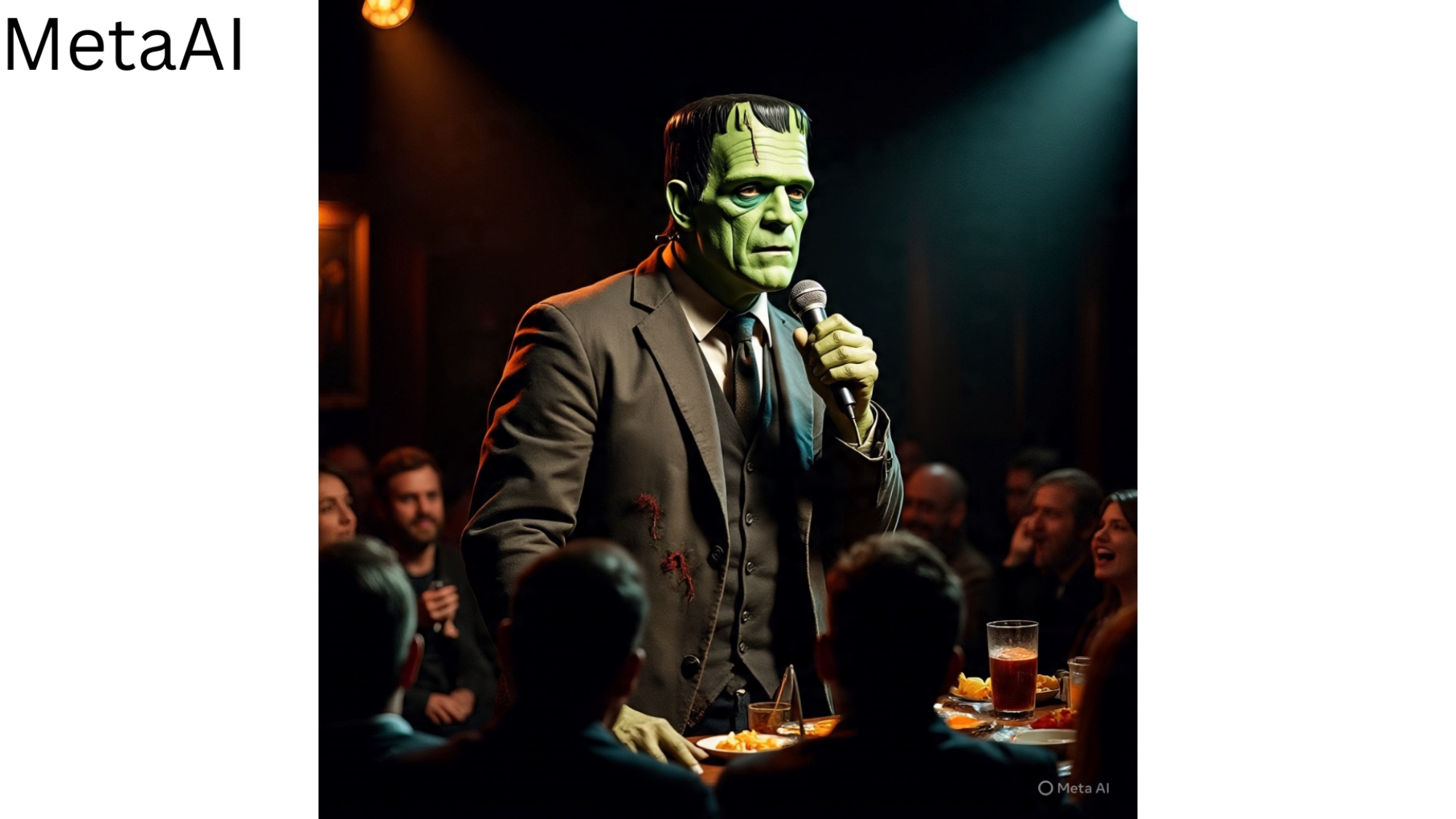 Frankenstein doing stand-up Comedy by Meta AI