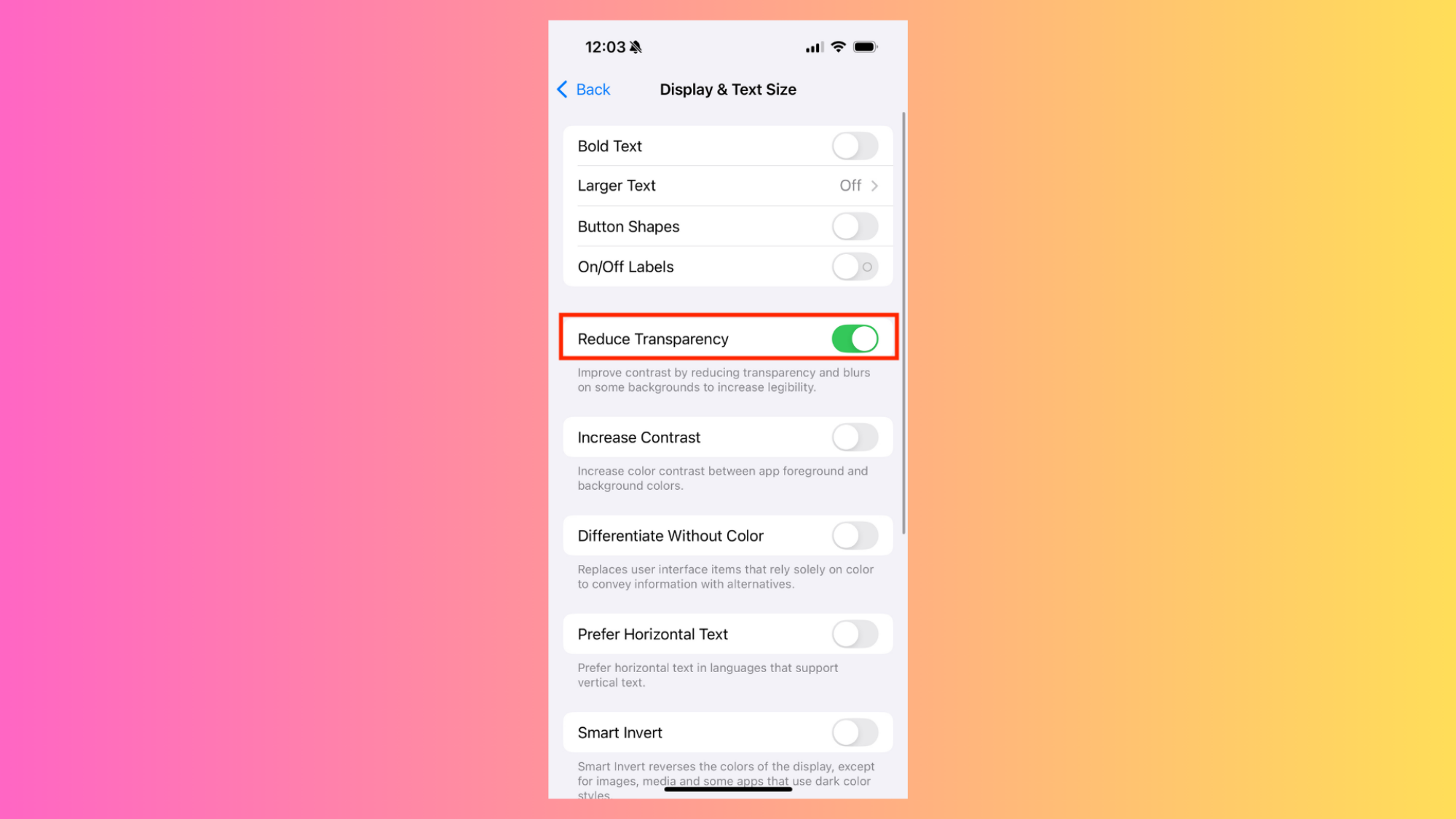 Reduce Transparency Control