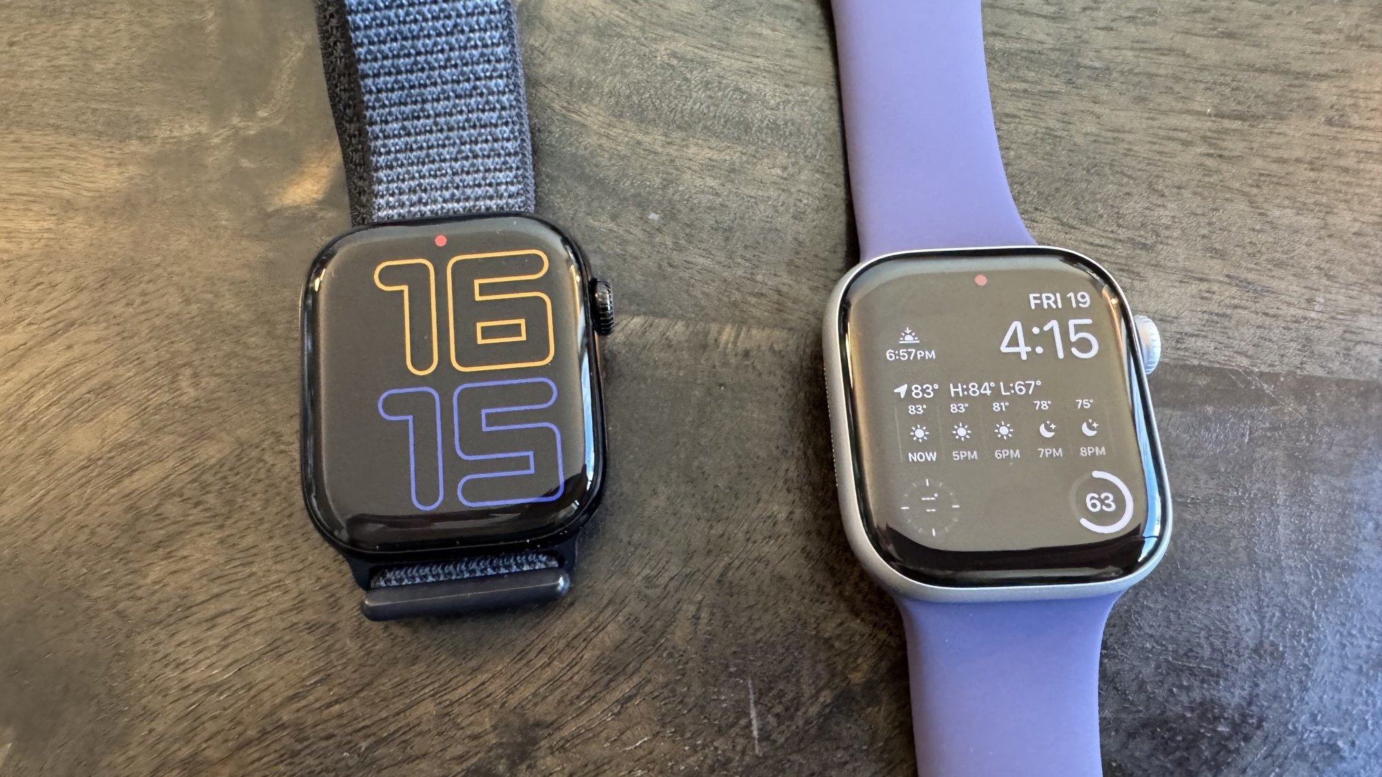 Apple Watch Series 10 (left) vs. Apple Watch Series 11 (right)