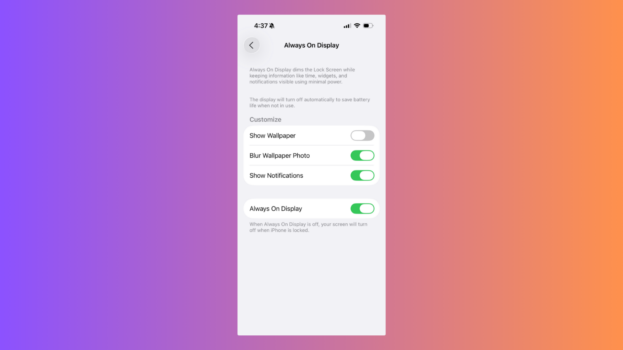 Always On Display iOS 26
