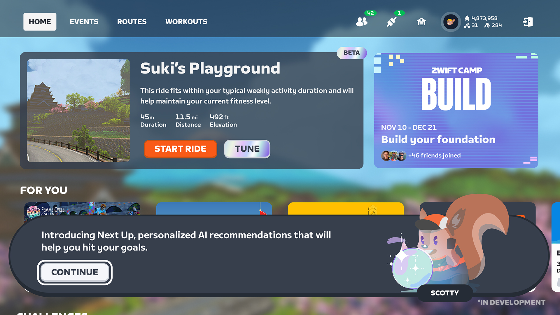 AI ride recommendations on Zwift