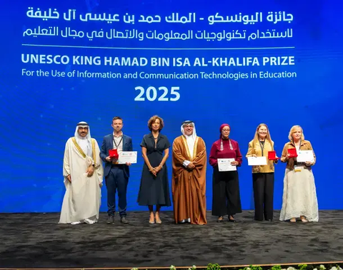 The winners of the 2025 UNESCO King Hamad Bin Isa Al-Khalifa Prize.