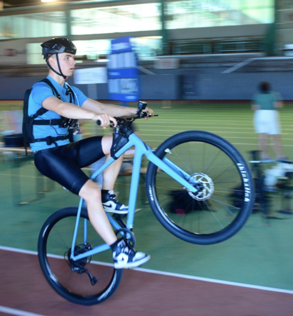 Oscar Delaite during wheelie world record