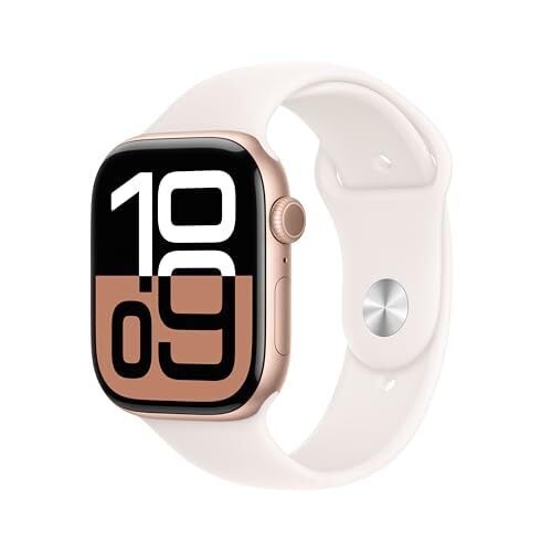 Apple Watch Series 10 [GPS 46mm case] Smartwatch with Rose Gold Aluminium Case with Light Blush Sport Band - M/L. Fitness Tracker, ECG App, Always-On Retina Display, Water Resistant