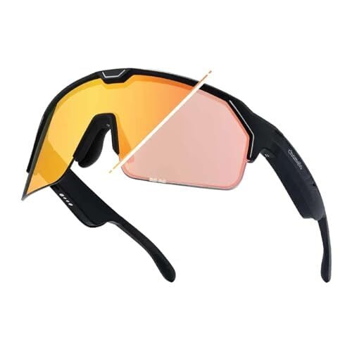 CHAMELO Music Shield Smart Audio Sunglasses – Matte Black Frame, Fire Lenses | Open-Ear Bluetooth Glasses for Men & Women with Electronic Tint Control, Sweat Proof, Sports Eyewear, 100% UV Protection