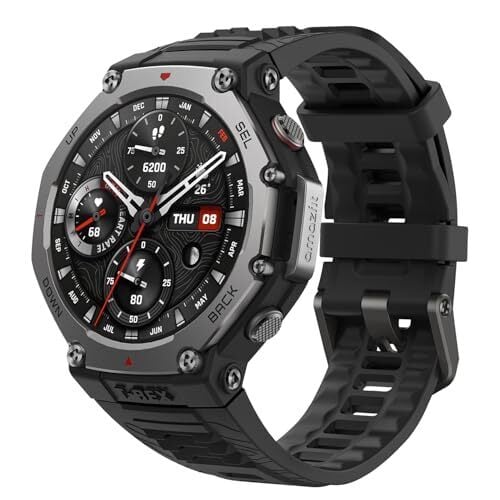 Amazfit Refurbished T-Rex 3 Rugged Military Smart Watch 48mm, GPS, Offline Maps, 100m Water-Resistant, Outdoor Fitness Smartwatch for Men, 170 Sport Modes, AI, Voice Control, Renewed (Black)