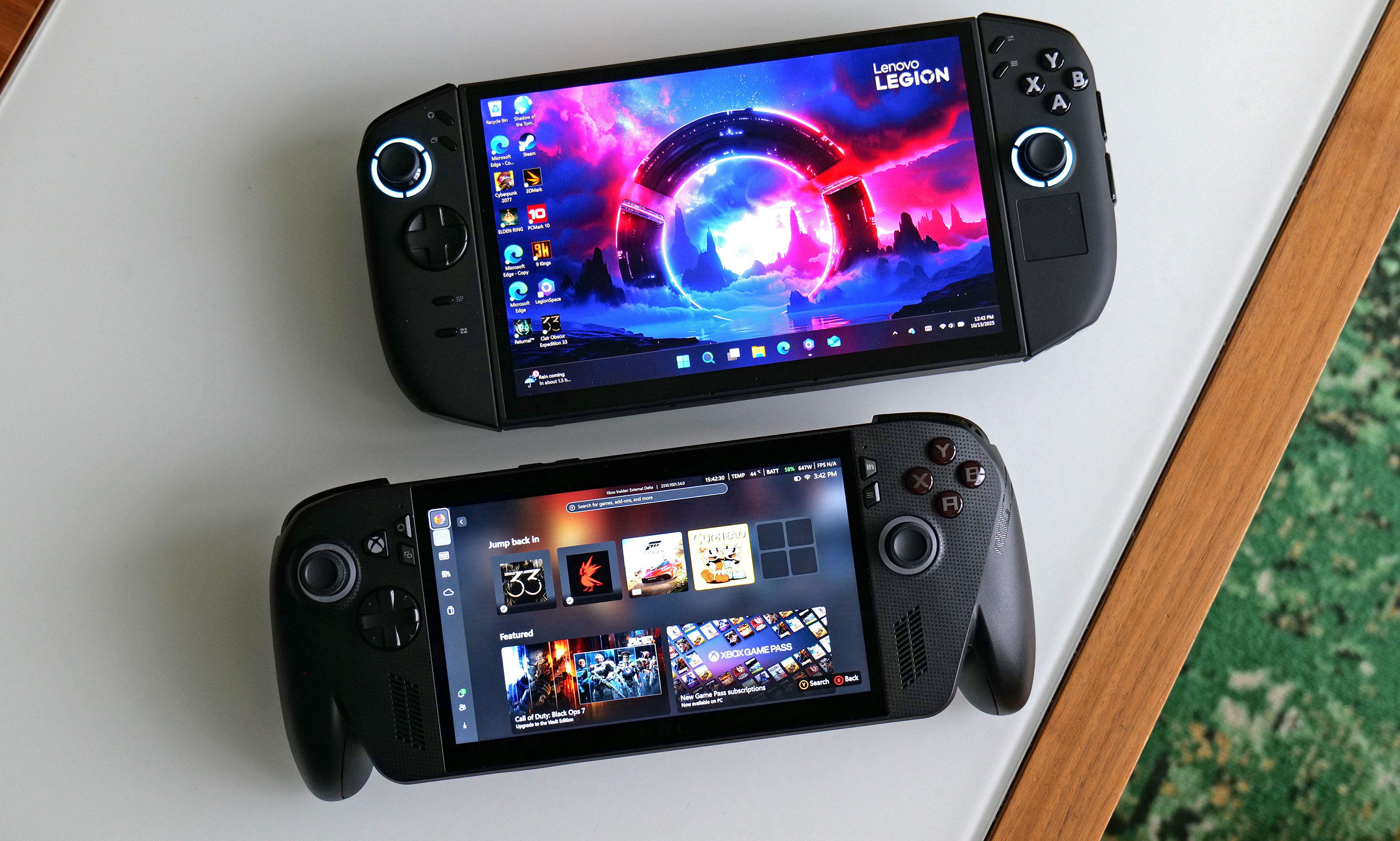 Here's how the size of the Lenovo Legion Go 2 (top) compares to a major rival like the ROG Xbox Ally X (bottom). 