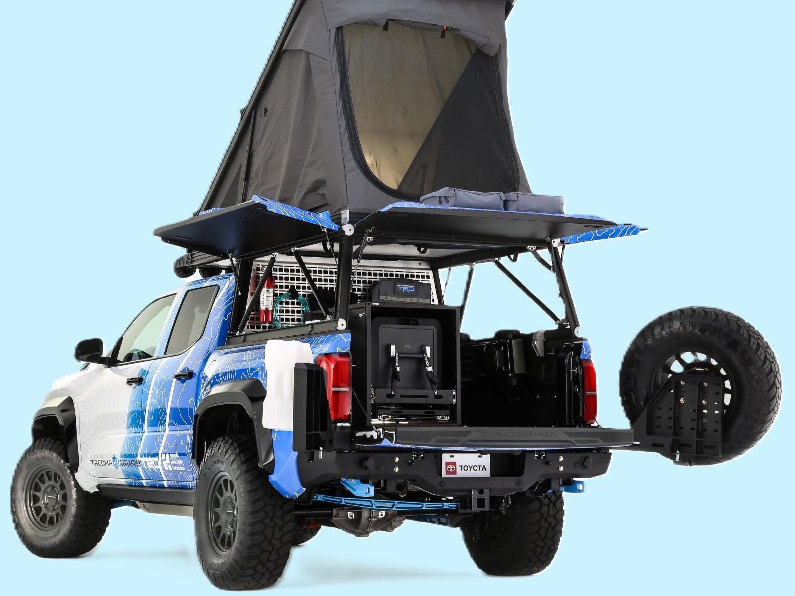 Toyota's Hydrogen-Powered Tacoma Concept Charges EVs And Filters Water In The Wild