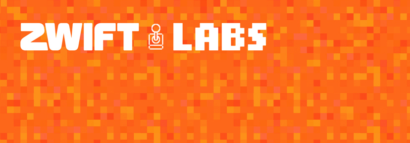 Orange pixelated background with white text that reads ZWIFT LABS, featuring a small lab flask icon between the words.
