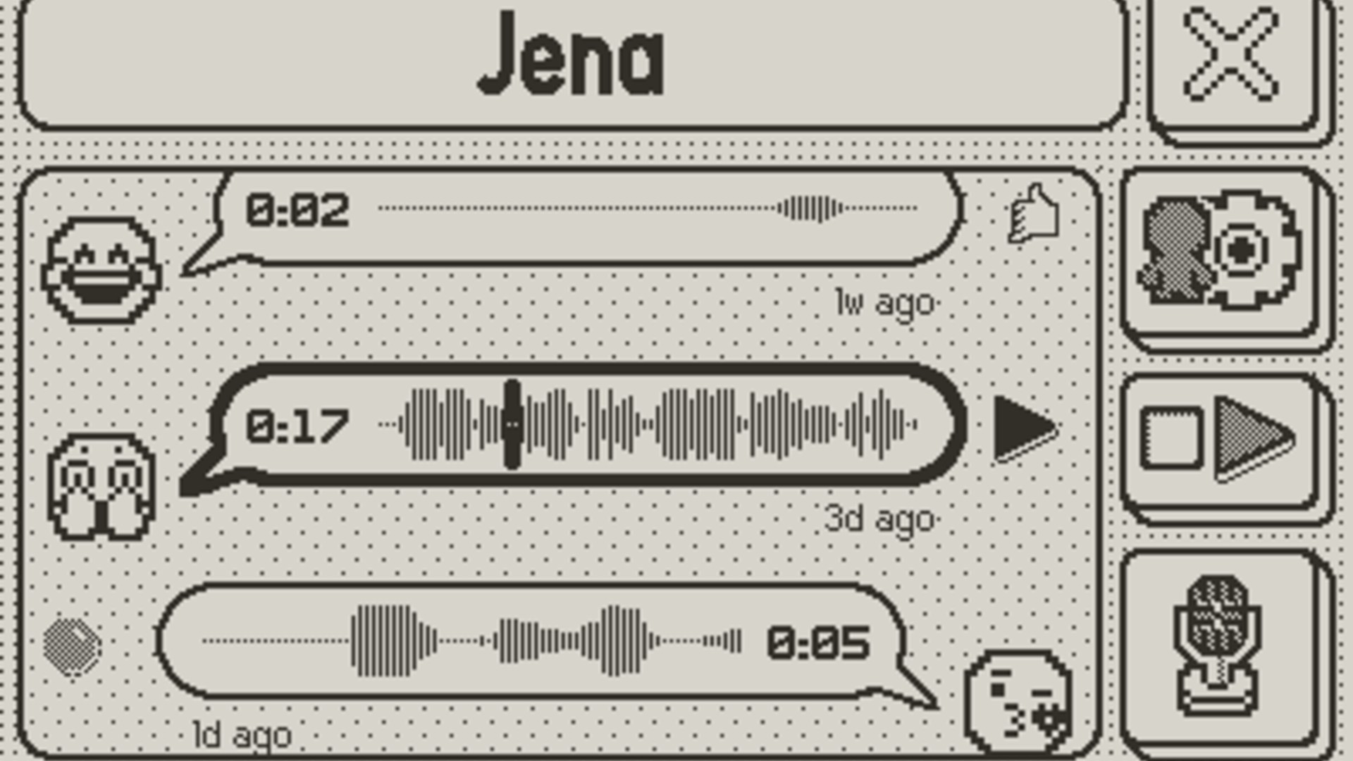 A screenshot of a chat in the helloyellow app on a Playdate