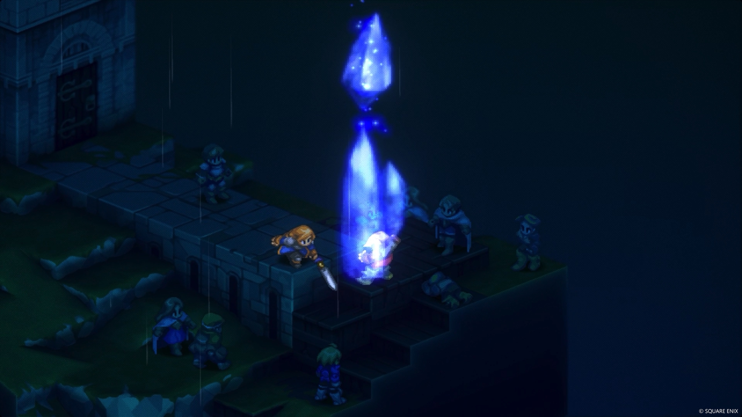 A crystalline attack hits an enemy in an isometric battle.