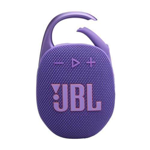 JBL Clip 5 - Ultra-Portable, Waterproof & Dustproof Bluetooth Speaker, Big Pro Sound with Punchy bass, Integrated Carabiner, Up to 12 Hours of Play, Made in Part with Recycled Materials (Purple)