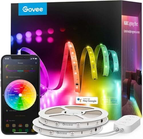Govee 100ft RGBIC LED Strip Lights, Smart LED Lights Work with Alexa and Google Assistant, LED Lights for Bedroom WiFi App Control Segmented DIY Multiple Colors, Color Changing Lights Music Sync