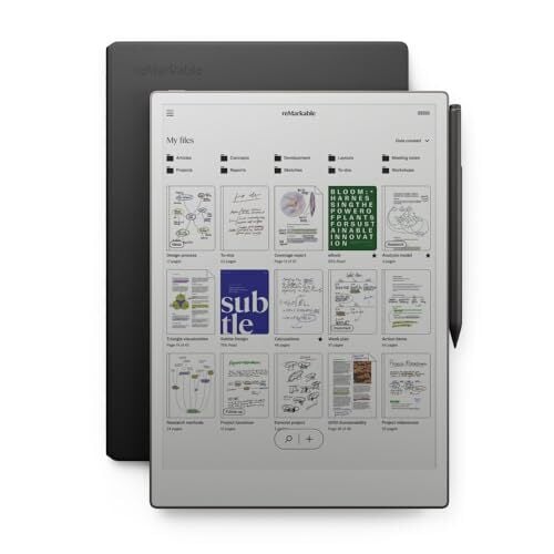reMarkable Paper Pro Bundle – Premium Leather | Includes 11.8” reMarkable Paper Tablet, Marker Plus Pen with Eraser, and a Book Folio Cover in Black Leather
