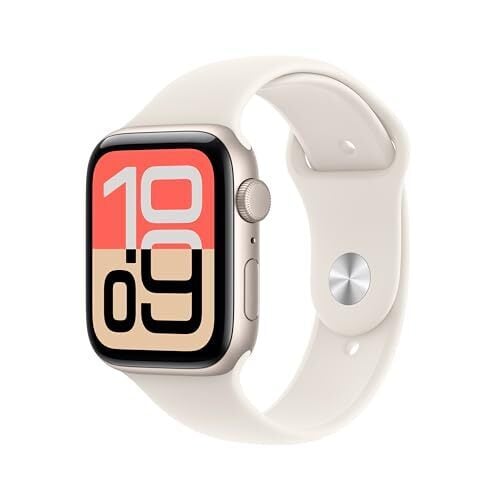 Apple Watch SE 3 [GPS 44mm] Smartwatch with Starlight Aluminum Case with Starlight Sport Band - M/L. Fitness and Sleep Trackers, Heart Rate Monitor, Always-On Display, Water Resistant