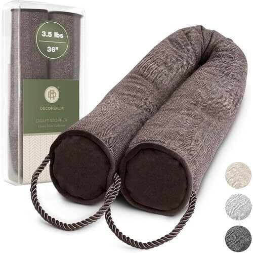 Under Door Draft Stopper and Blocker, Draft Guard for Doors and Windows, Decorative Fabric Cylinder Blocker Provides Weighted Door Insulation by DECOREALM (Brown, 36 Inches)