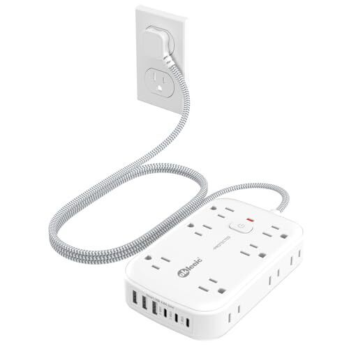 Power Strip with USB, 2100J Surge Protector Flat Plug Extension Cord 5ft, 12 Outlets & 6 USB(3 USB C)Charging Station, 3 Side Outlet Extender Wall Mountable for Tablet Laptop Computer Multiple Devices