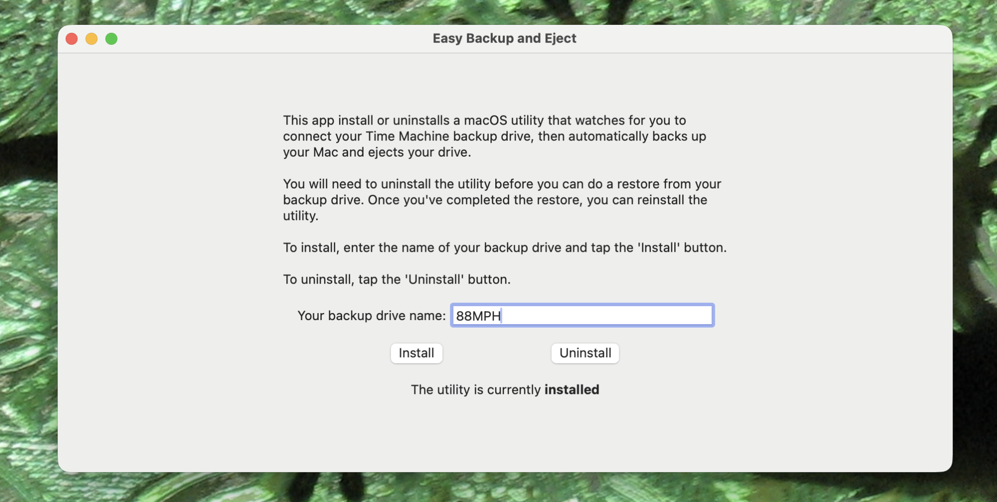 A screenshot of Easy backup and eject running on a Mac