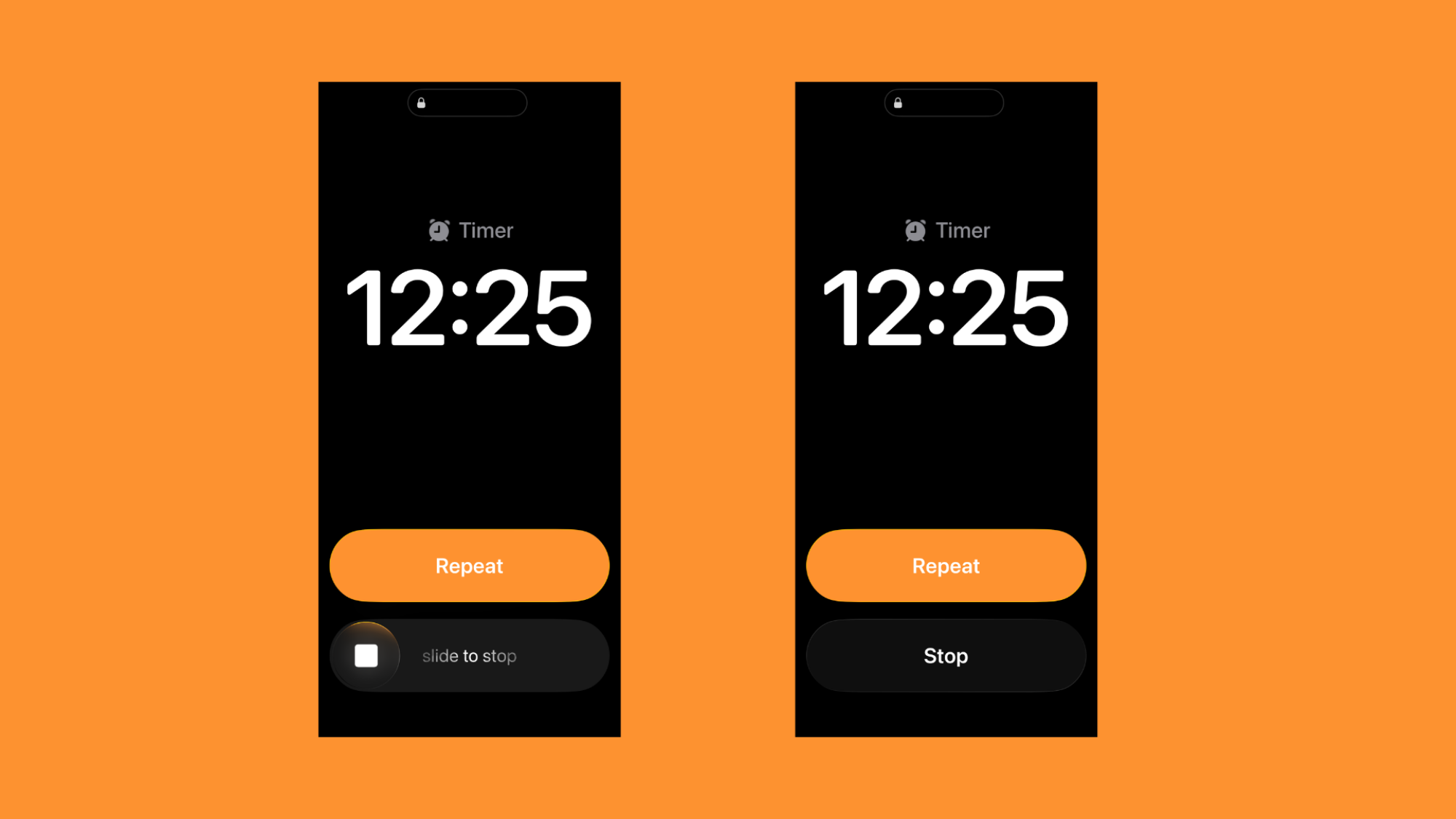 Slide to stop (left) vs. stop button (right).