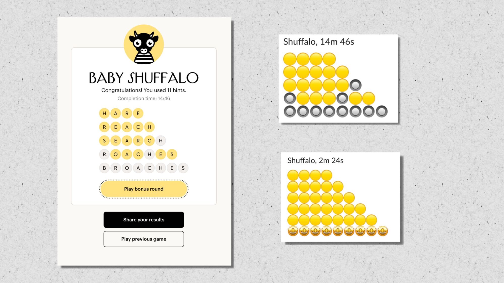 Screenshots of Shuffalo results
