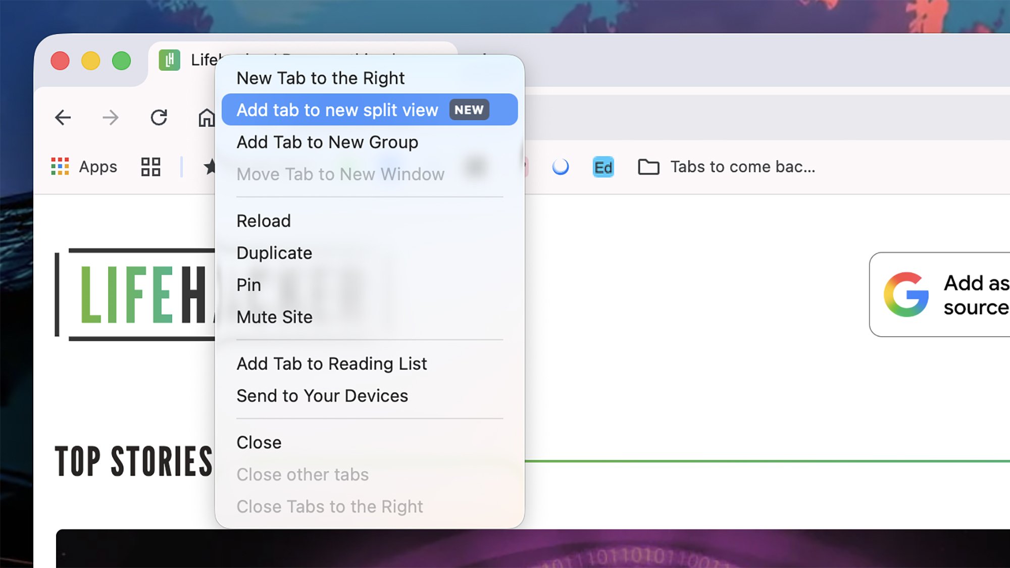 Google Chrome Split View