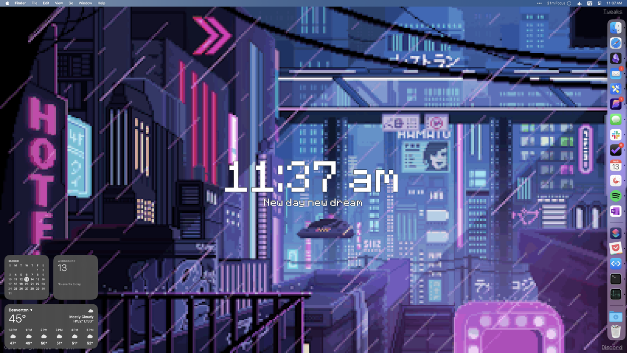 A cyberpunk pixel art wallpaper behind the standard macOS desktop