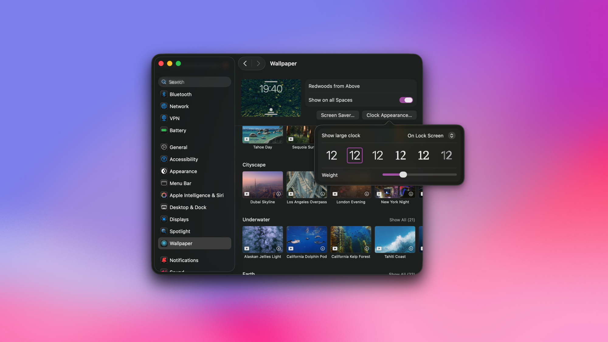 Customizing the clock in macOS settings