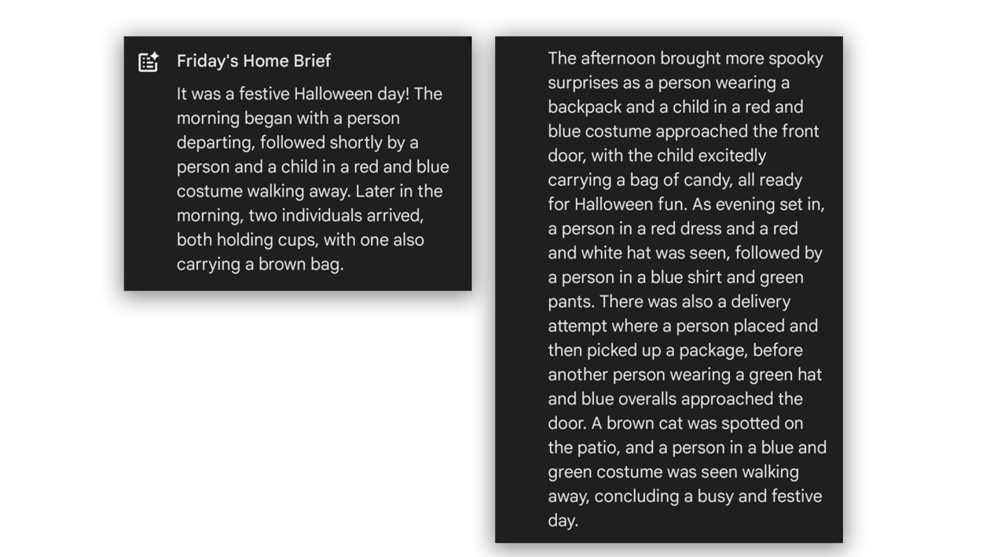 A photo of the Halloween day summary spit out by Gemini