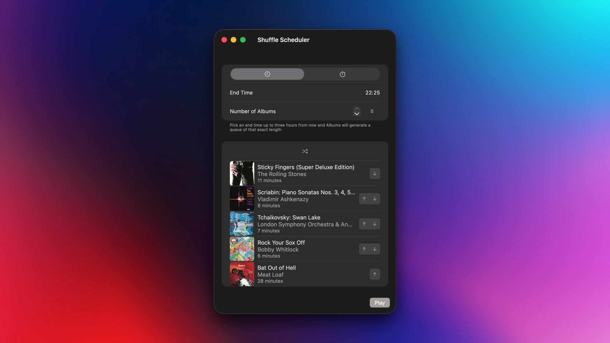 A power user feature (shuffle scheduler) in Albums for Mac.