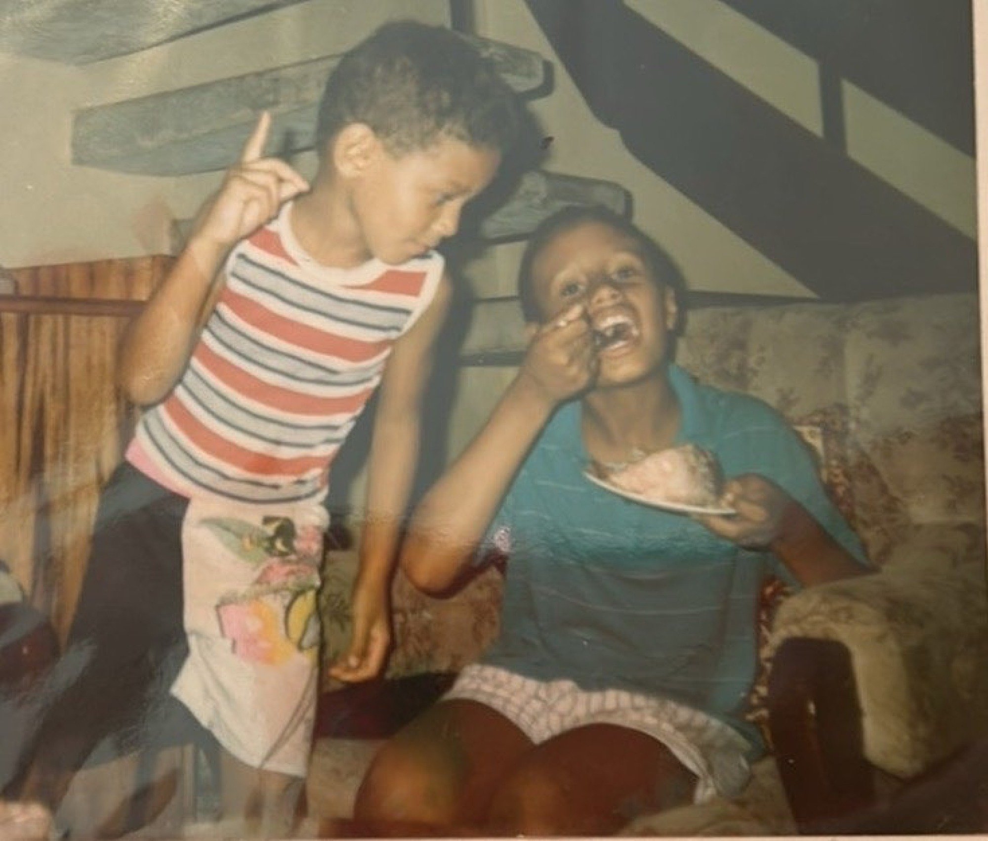 two kids playing in an old family photo